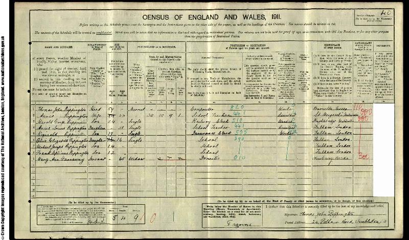 Rippington (Thomas John) 1911 Census